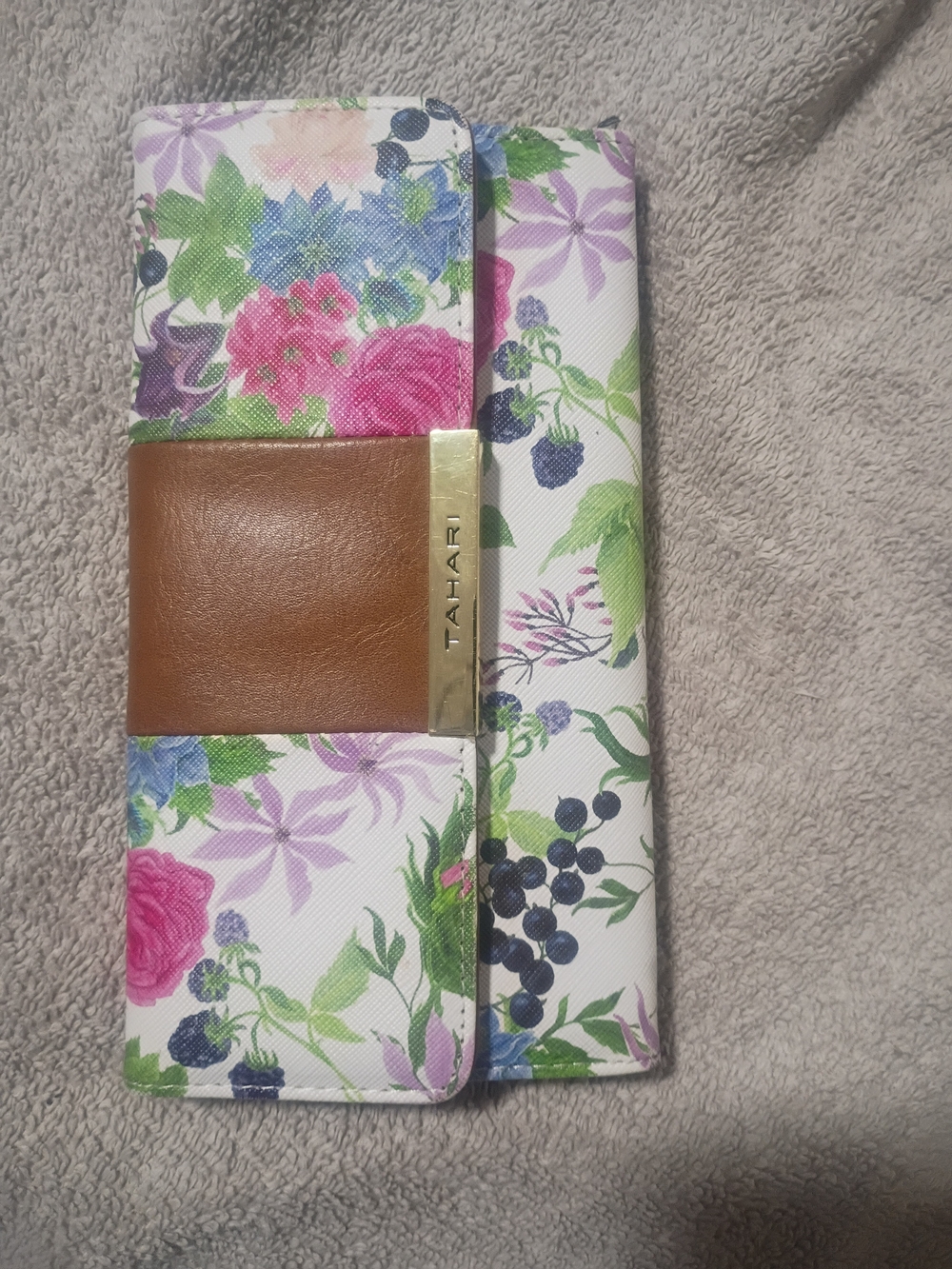 Tahari Floral Wallet Clutch in Multicolor and Brown